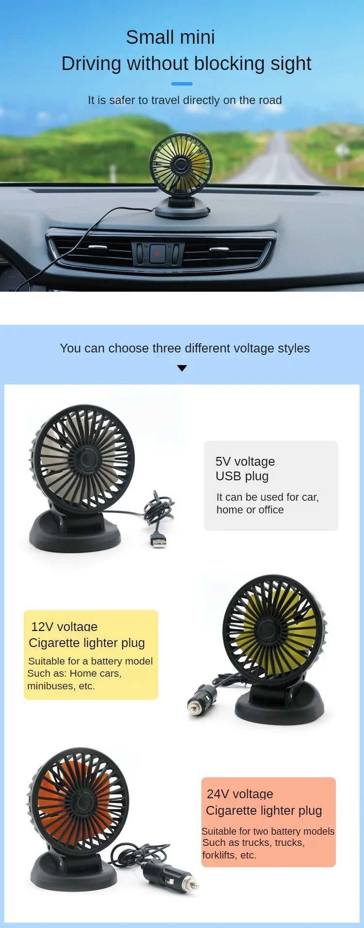 Car Multi Head Fan 360° Adjustable