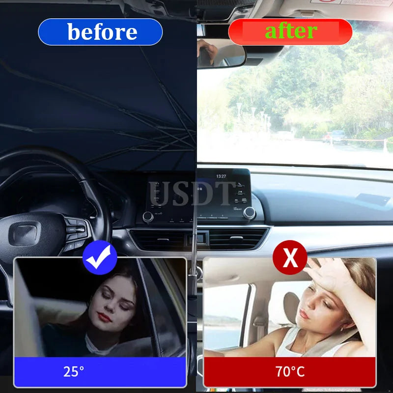 Foldable Umbrella Type Windshield Shade